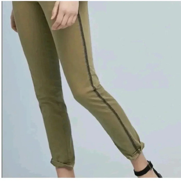 Anthropologie Pants - Anthropologie Chino Pants Embroidered Side Stripe Straight Leg Olive Green Sz 27